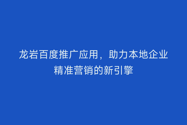 龙岩百度推广应用,助力本地企业精准营销的新引擎