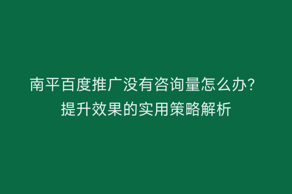 南平百度推广没有咨询量怎么办?提升效果的实用策略解析