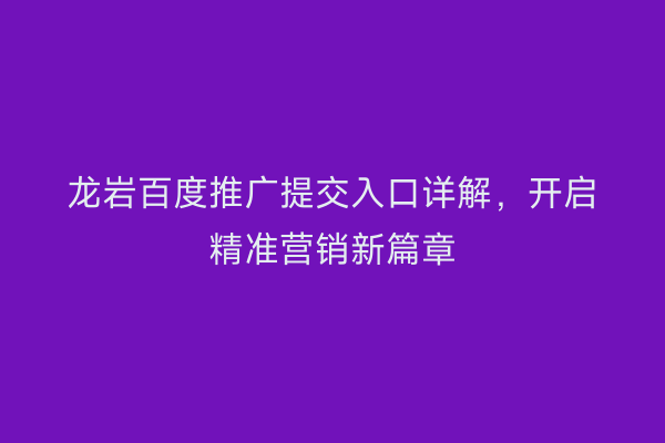 龙岩百度推广提交入口详解，开启精准营销新篇章