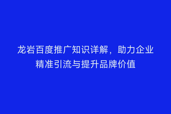 龙岩百度推广知识详解,助力企业精准引流与提升品牌价值