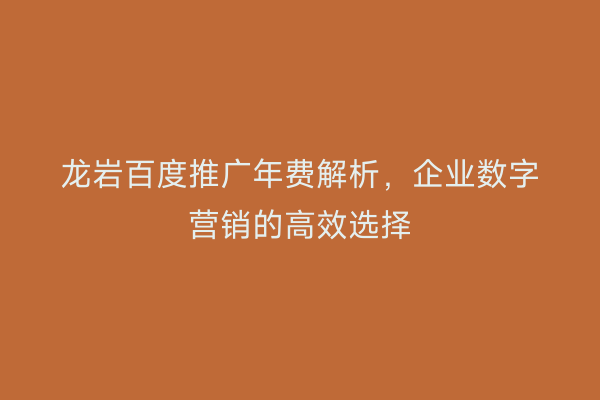 龙岩百度推广年费解析，企业数字营销的高效选择