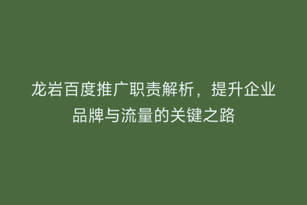 龙岩百度推广职责解析,提升企业品牌与流量的关键之路