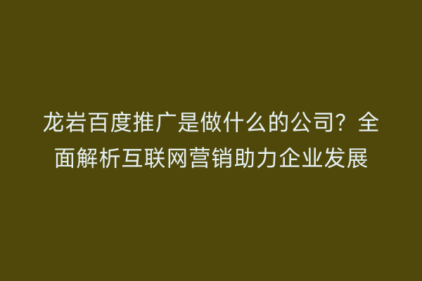 龙岩百度推广是做什么的公司?全面解析互联网营销助力企业发展