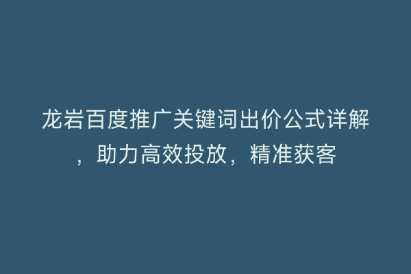 龙岩百度推广关键词出价公式详解,助力高效投放,精准获客