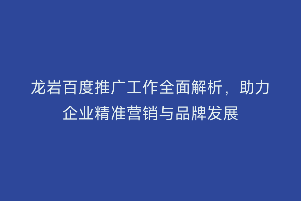 龙岩百度推广工作全面解析,助力企业精准营销与品牌发展
