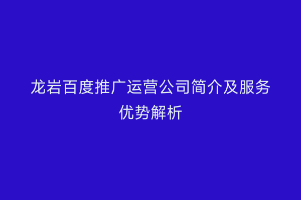 龙岩百度推广运营公司简介及服务优势解析