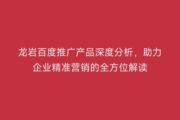 龙岩百度推广产品深度分析，助力企业精准营销的全方位解读