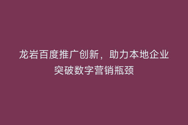 龙岩百度推广创新,助力本地企业突破数字营销瓶颈