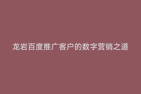 龙岩百度推广客户的数字营销之道