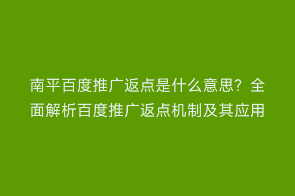 南平百度推广返点是什么意思？全面解析百度推广返点机制及其应用