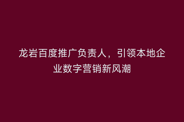 龙岩百度推广负责人,引领本地企业数字营销新风潮