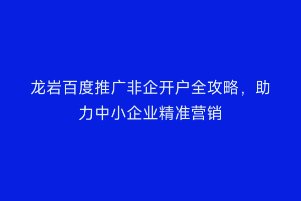 龙岩百度推广非企开户全攻略，助力中小企业精准营销