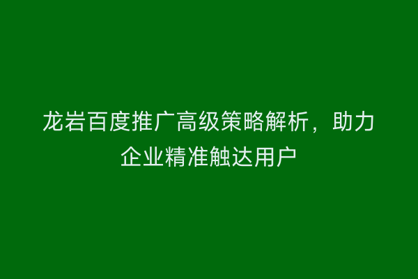 龙岩百度推广高级策略解析,助力企业精准触达用户