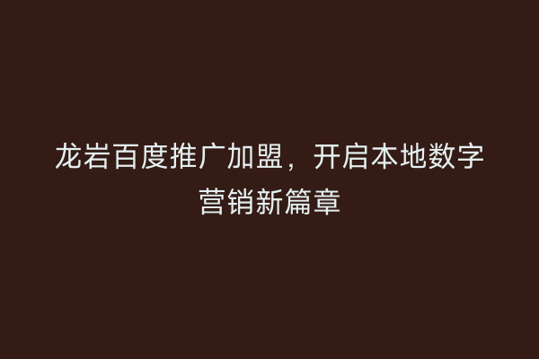 龙岩百度推广加盟,开启本地数字营销新篇章