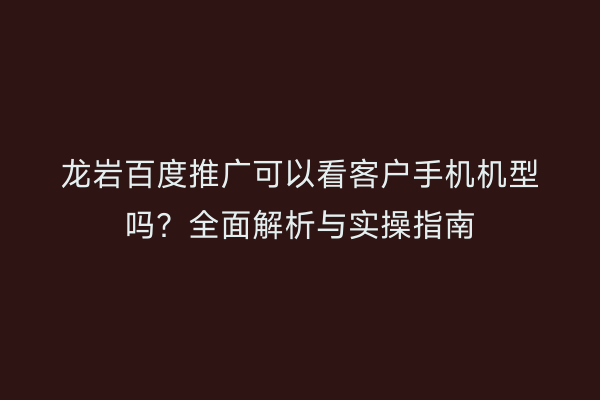 龙岩百度推广可以看客户手机机型吗？全面解析与实操指南