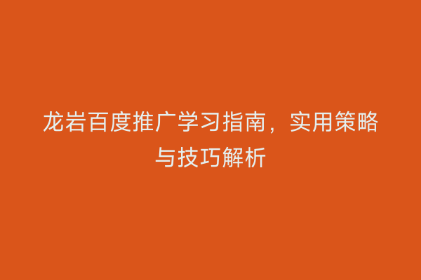 龙岩百度推广学习指南,实用策略与技巧解析