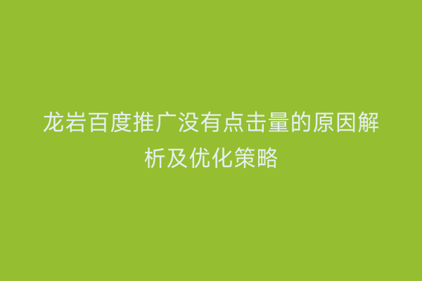 龙岩百度推广没有点击量的原因解析及优化策略