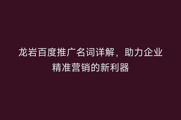 龙岩百度推广名词详解，助力企业精准营销的新利器