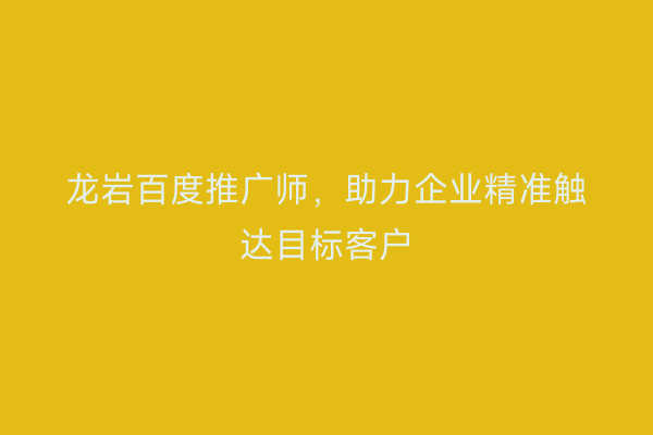 龙岩百度推广师,助力企业精准触达目标客户