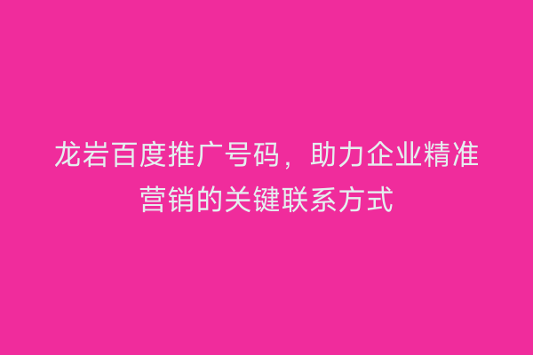 龙岩百度推广号码,助力企业精准营销的关键联系方式