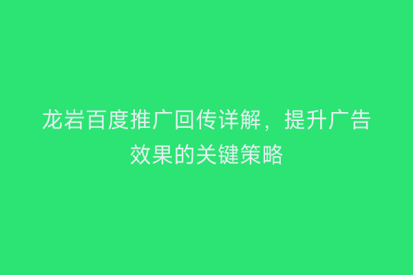龙岩百度推广回传详解,提升广告效果的关键策略