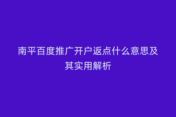 南平百度推广开户返点什么意思及其实用解析