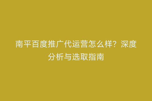 南平百度推广代运营怎么样?深度分析与选取指南