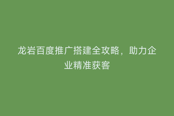 龙岩百度推广搭建全攻略,助力企业精准获客