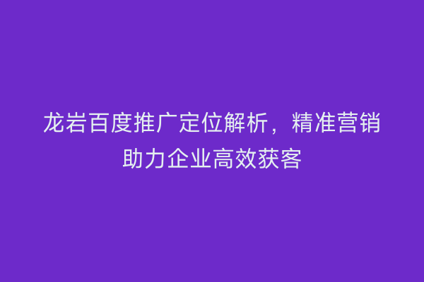 龙岩百度推广定位解析,精准营销助力企业高效获客