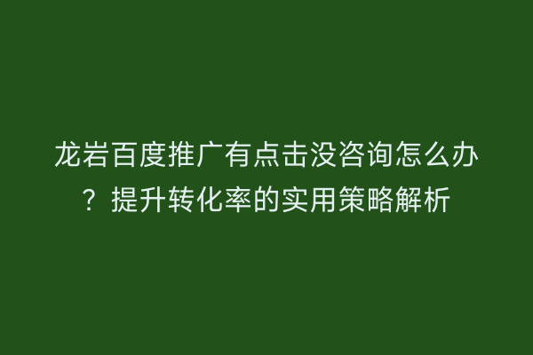 龙岩百度推广有点击没咨询怎么办?提升转化率的实用策略解析