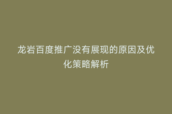 龙岩百度推广没有展现的原因及优化策略解析