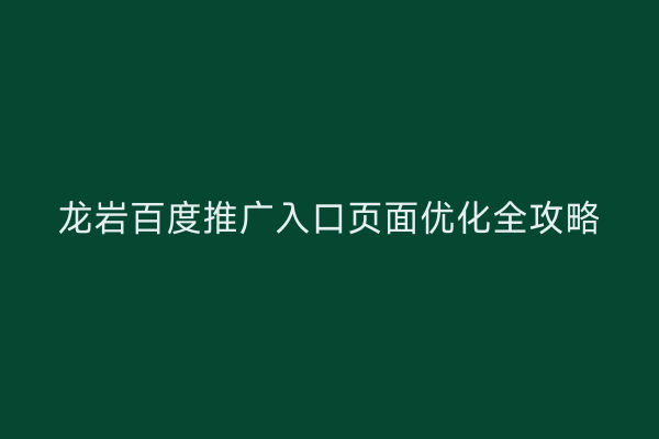 龙岩百度推广入口页面优化全攻略