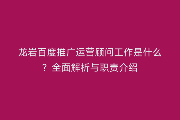 龙岩百度推广运营顾问工作是什么？全面解析与职责介绍