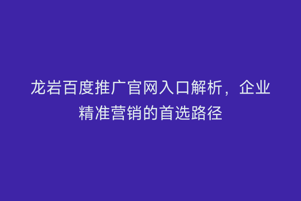 龙岩百度推广官网入口解析，企业精准营销的首选路径