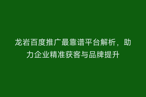 龙岩百度推广最靠谱平台解析,助力企业精准获客与品牌提升