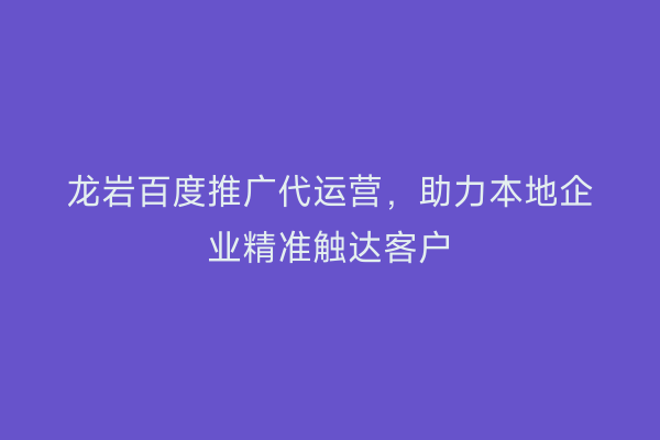 龙岩百度推广代运营，助力本地企业精准触达客户