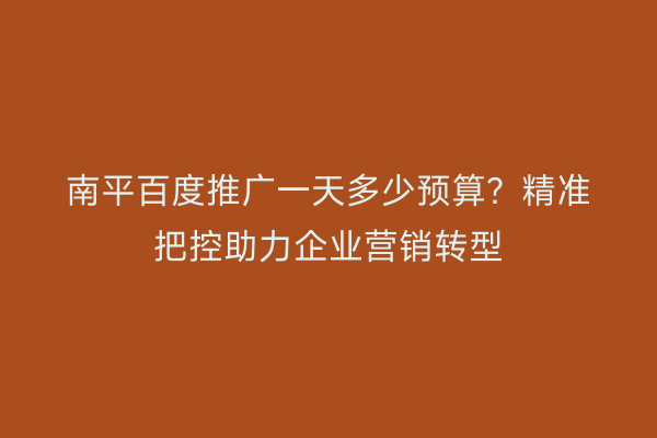 南平百度推广一天多少预算?精准把控助力企业营销转型