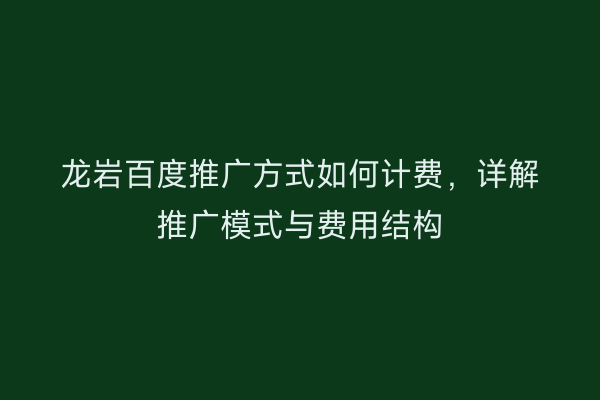 龙岩百度推广方式如何计费,详解推广模式与费用结构
