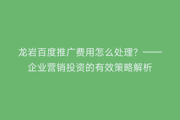 龙岩百度推广费用怎么处理?——企业营销投资的有效策略解析