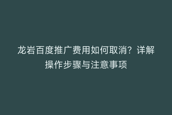 龙岩百度推广费用如何取消？详解操作步骤与注意事项