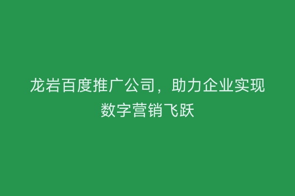 龙岩百度推广公司,助力企业实现数字营销飞跃