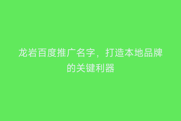 龙岩百度推广名字,打造本地品牌的关键利器