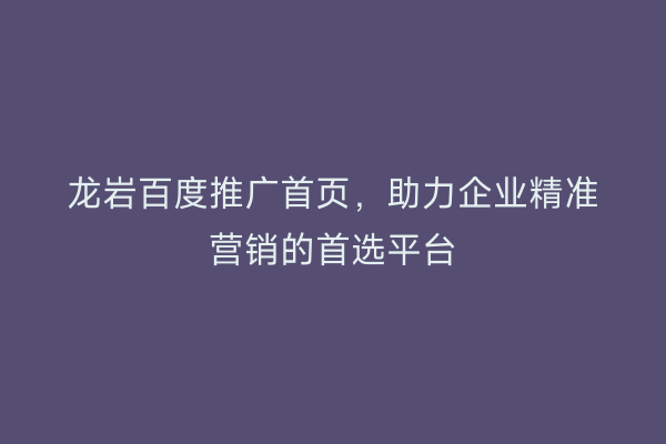 龙岩百度推广首页,助力企业精准营销的首选平台