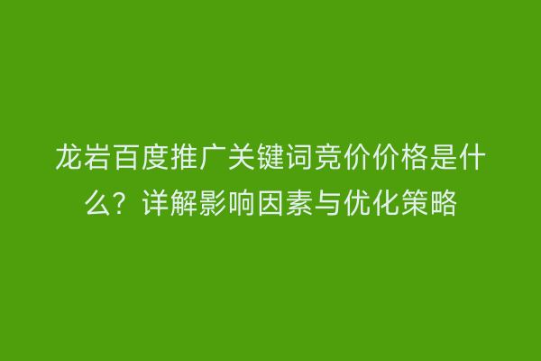 龙岩百度推广关键词竞价价格是什么？详解影响因素与优化策略