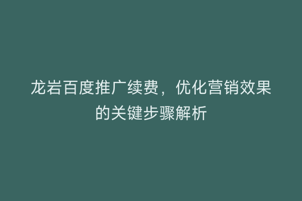龙岩百度推广续费,优化营销效果的关键步骤解析