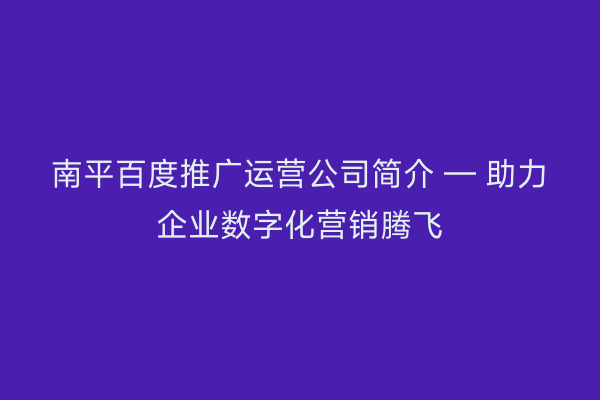南平百度推广运营公司简介 — 助力企业数字化营销腾飞