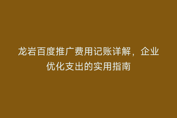龙岩百度推广费用记账详解,企业优化支出的实用指南