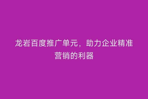 龙岩百度推广单元,助力企业精准营销的利器