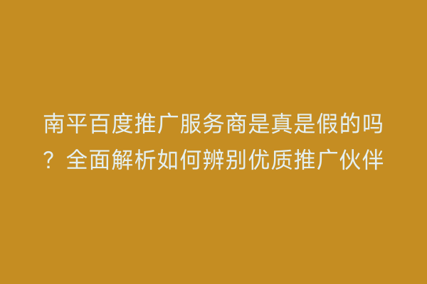 南平百度推广服务商是真是假的吗?全面解析如何辨别优质推广伙伴