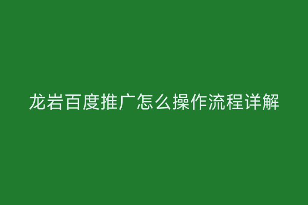 龙岩百度推广怎么操作流程详解